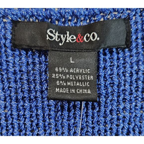 STYLE & CO Women L Shrug Cardigan Sweater Button Cobalt Blue Silver Cropped NEW - Picture 3 of 8